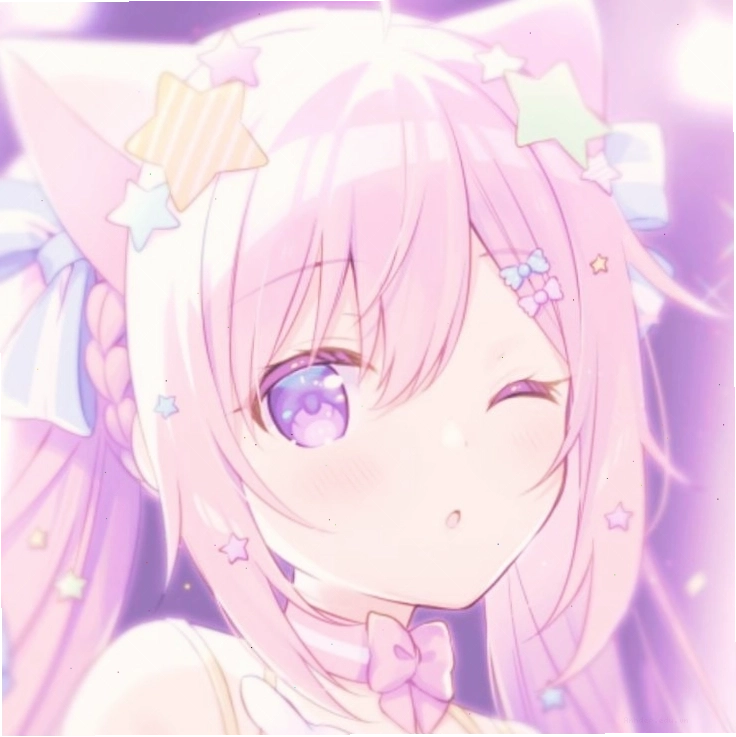 Hình ảnh cute anime một cô gái với mái tóc hồng và đôi mắt lấp lánh