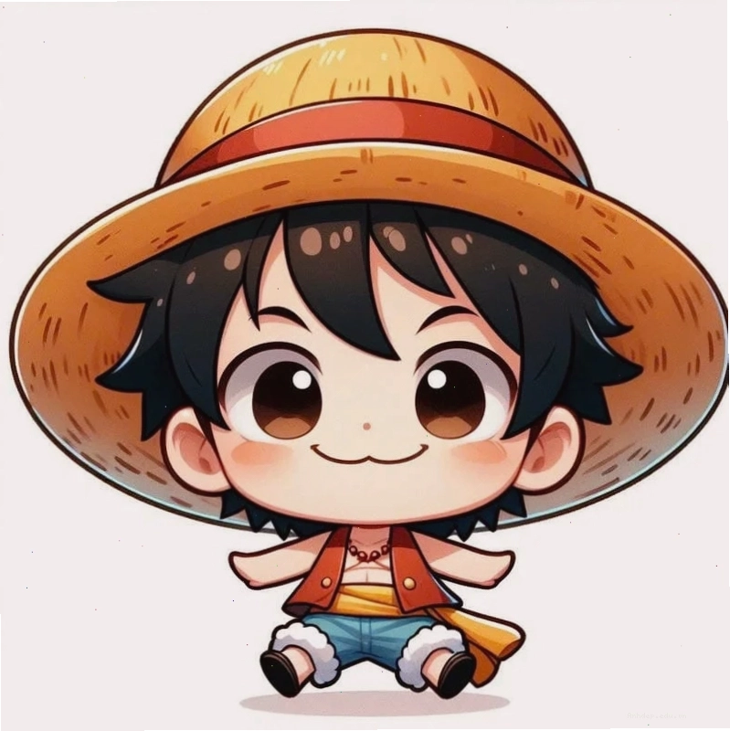 Hình ảnh Luffy chibi đang thực hiện các động tác mạnh mẽ