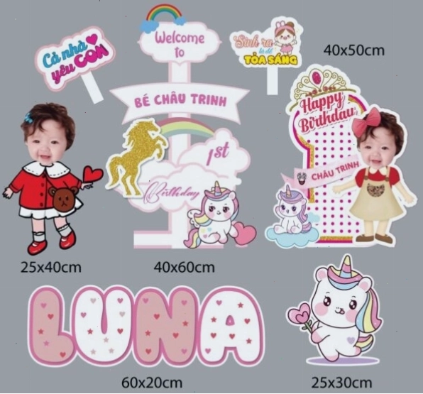 Hình ảnh thực tế của hashtag cầm tay chủ đề chibi sinh nhật bé gái