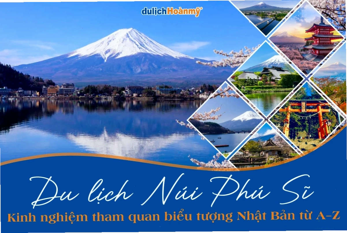 Hình ảnh toàn cảnh Núi Phú Sĩ hùng vĩ với đỉnh núi phủ tuyết