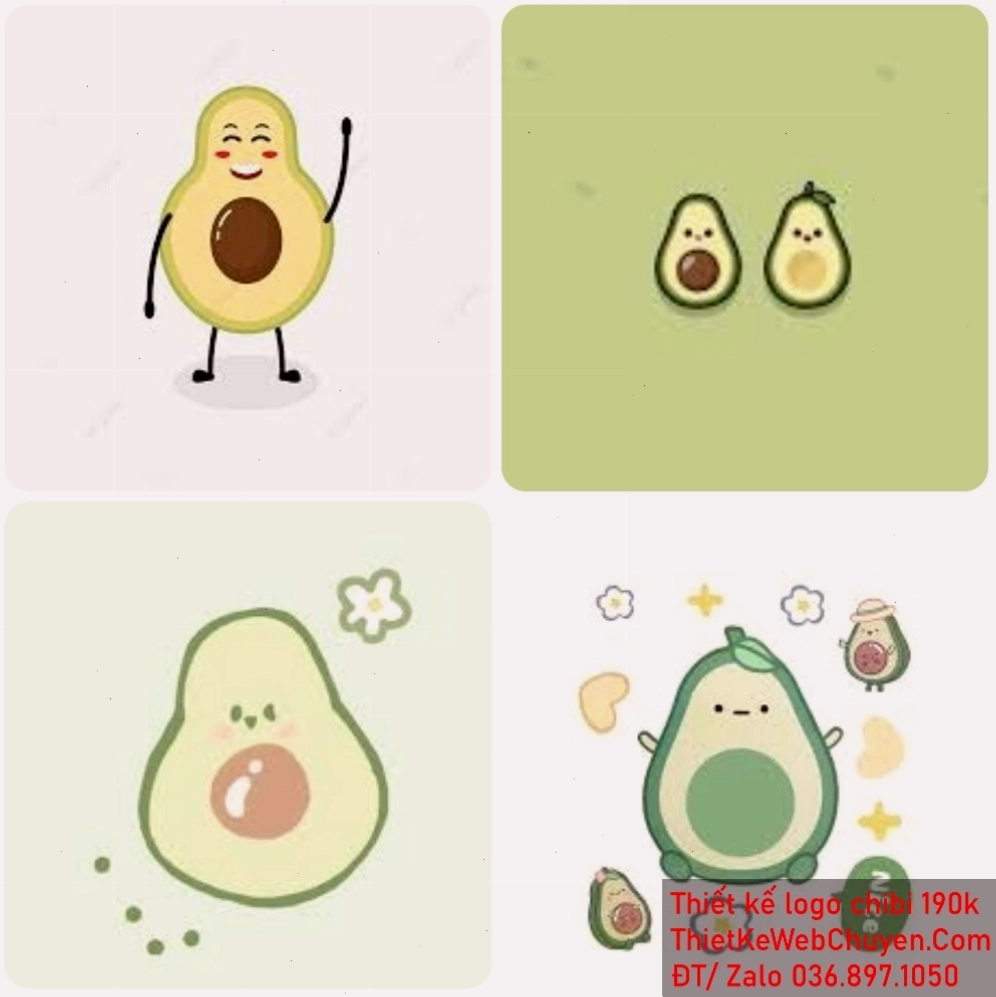 Hình ảnh trái bơ chibi dễ thương với đôi mắt to tròn
