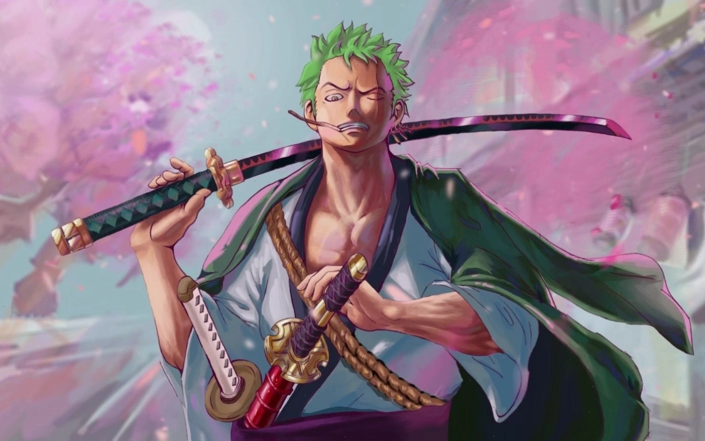 Hình ảnh zoro đang trong thế tấn công với mái tóc đỏ đặc trưng