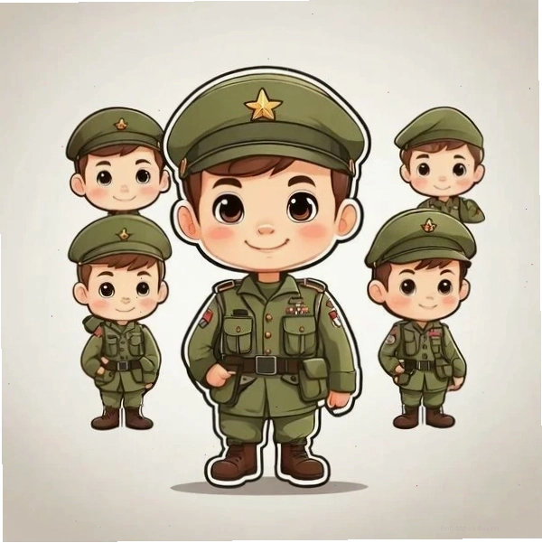Hình chibi đơn giản chú bộ đội trong trang phục hành quân