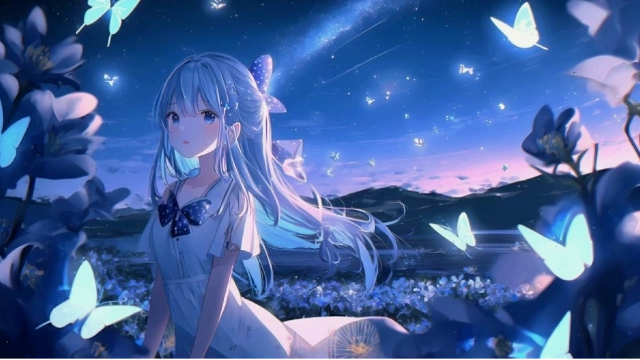 Hình nền anime chibi dễ thương với nhân vật nữ mắt to tròn