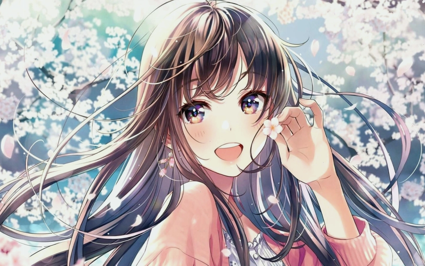 Hình nền anime thể hiện nhân vật cute với đôi mắt to tròn và biểu cảm ngây thơ