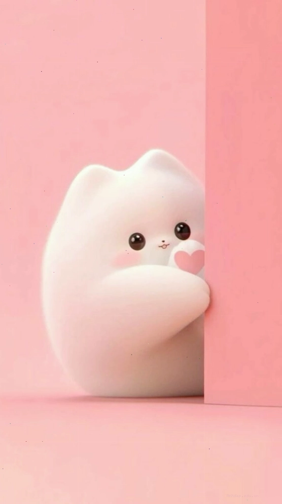 Hình nền chú mèo bông màu hồng pastel dễ thương
