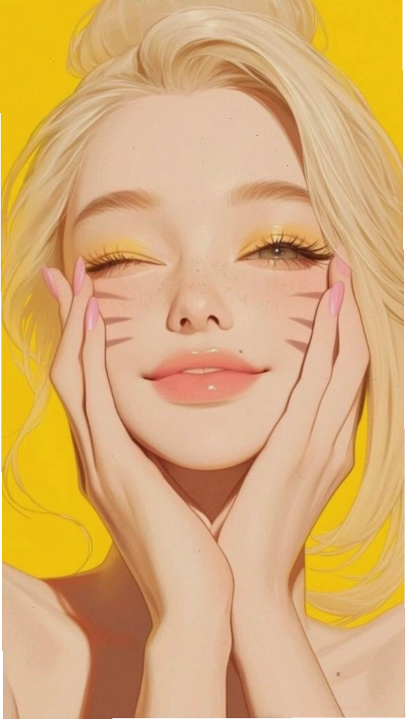 Hình nền cô gái tóc vàng cười rạng rỡ, tràn đầy năng lượng tích cực