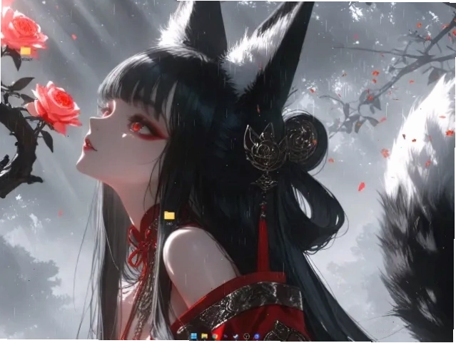 Hình nền động anime cô gái cáo với đuôi mềm mại