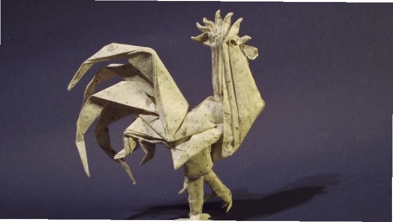 Hình nền gà trống origami đơn giản màu tối