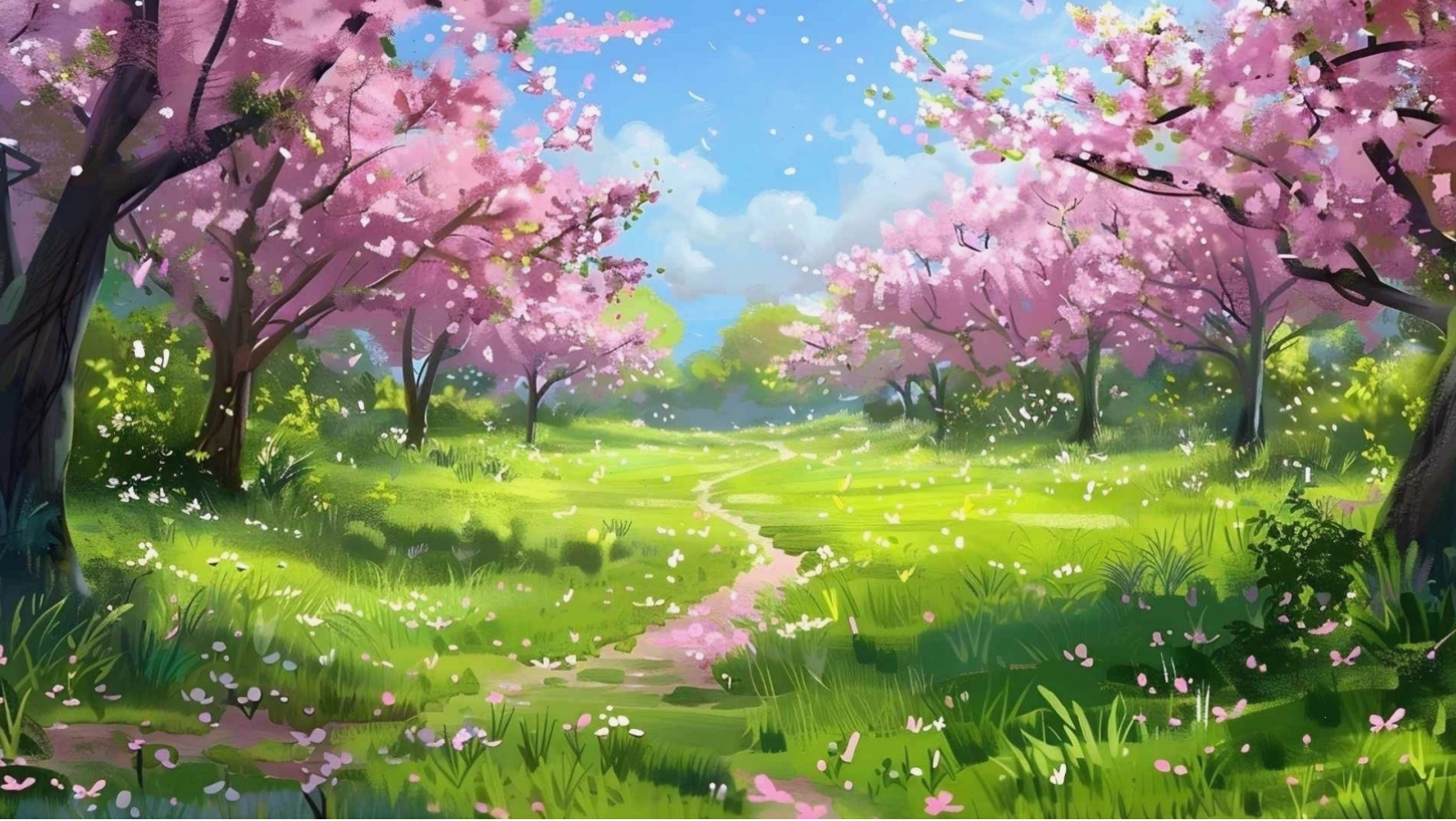 Hình nền hoa đào anime trong khu rừng huyền ảo