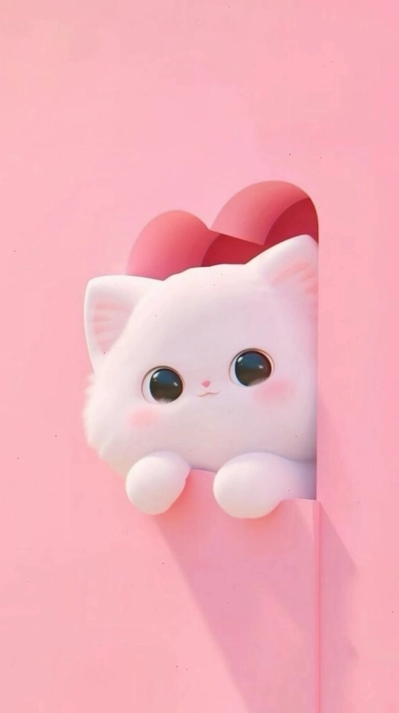 Hình nền hồng pastel với chú mèo con đáng yêu chào ngày mới