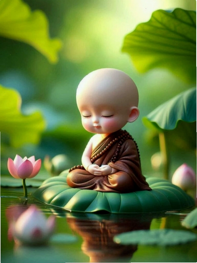 Hình nền iPad cute chú tiểu thiền định giữa thiên nhiên yên bình