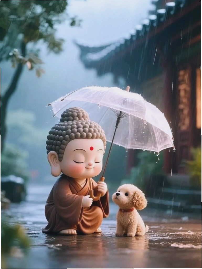 Hình nền iPad cute với cảnh che ô giữa mưa nhẹ