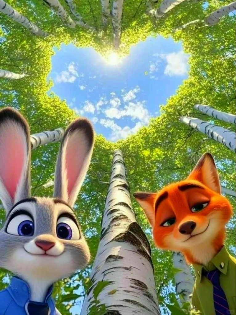 Hình nền iPad cute với cáo thỏ ngước nhìn bầu trời xanh