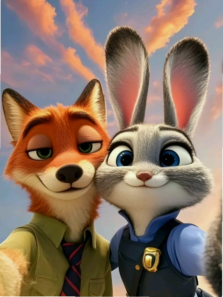 Hình nền iPad cute với cáo thỏ tạo dáng giữa bầu trời