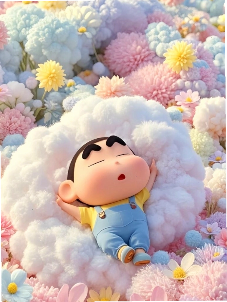 Hình nền iPad cute với giấc ngủ bình yên giữa mây hoa dịu dàng