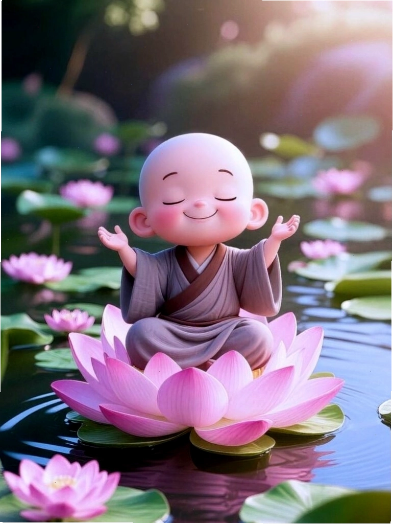 Hình nền iPad cute với nụ cười an nhiên giữa đầm sen
