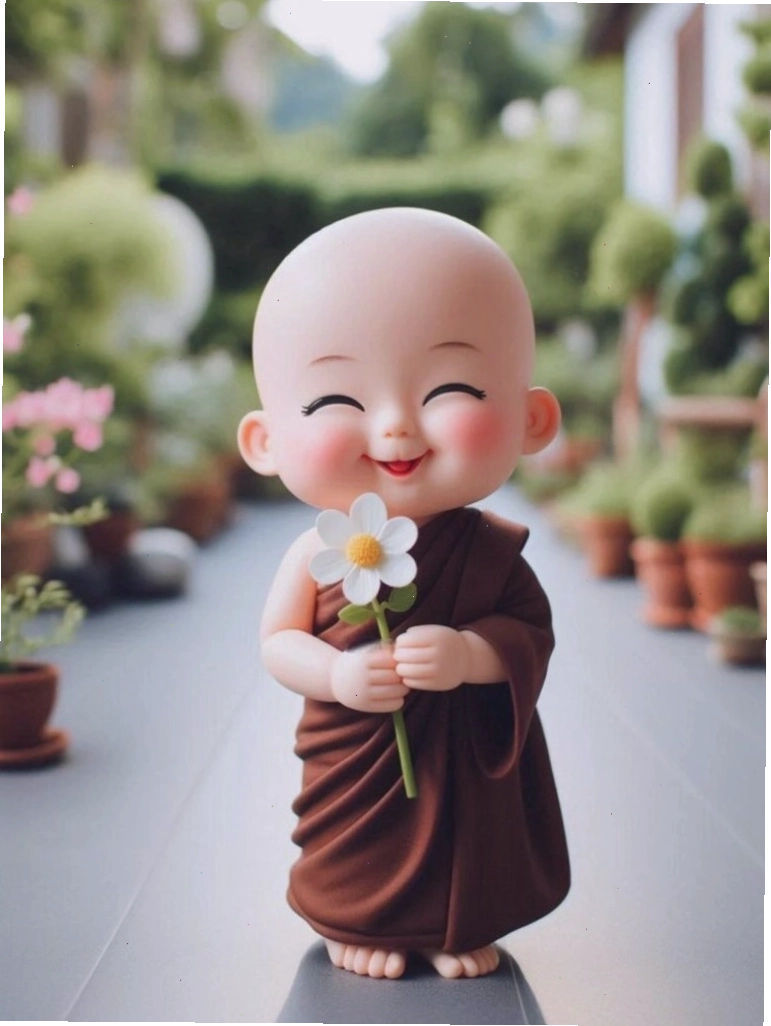 Hình nền iPad cute với nụ cười hiền hòa giữa khu vườn xanh mát