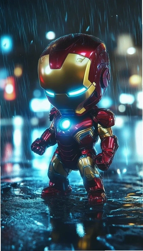 Hình nền Iron Man Chibi với hiệu ứng ánh sáng độc đáo