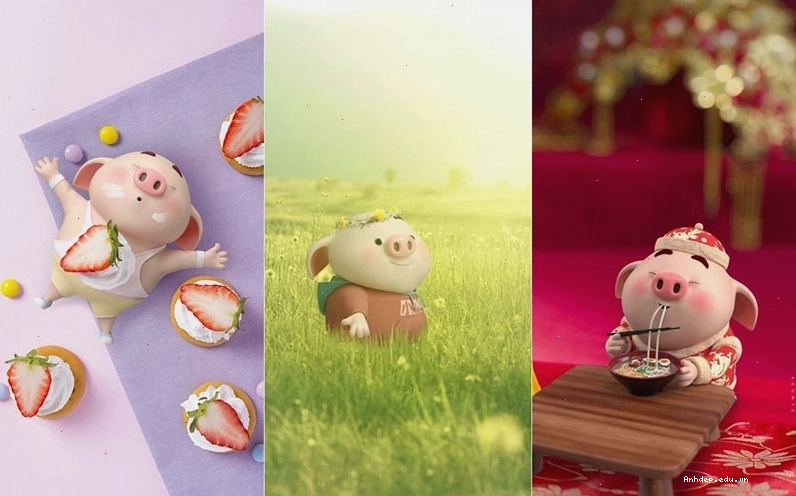 Hình nền máy tính con heo cute đang vui đùa