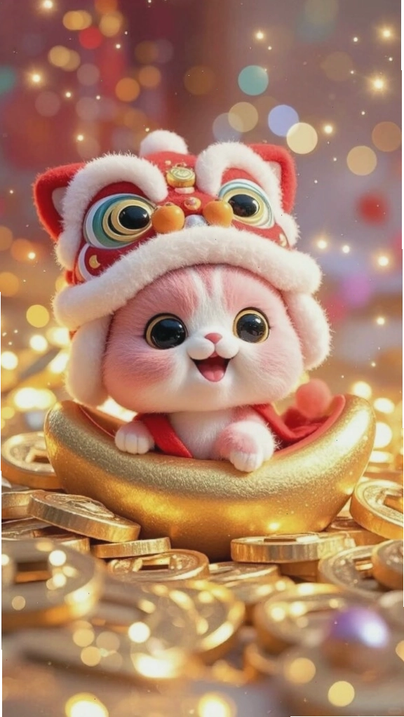 Hình nền mèo thần tài màu vàng rực rỡ thu hút tài lộc cho máy tính