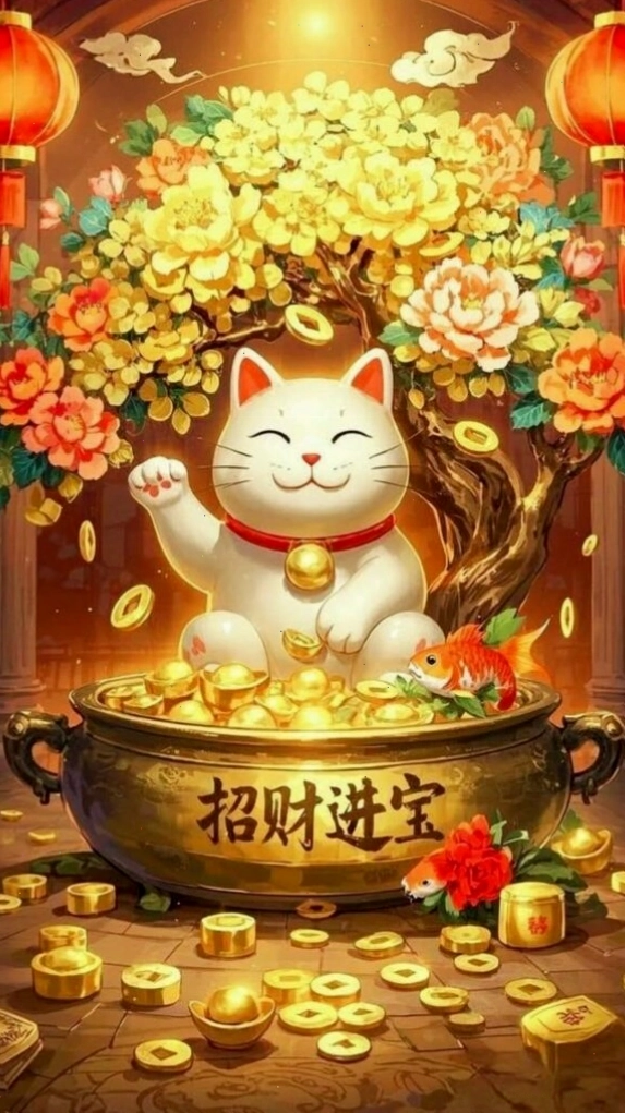 Hình nền mèo thần tài rước lộc phú quý
