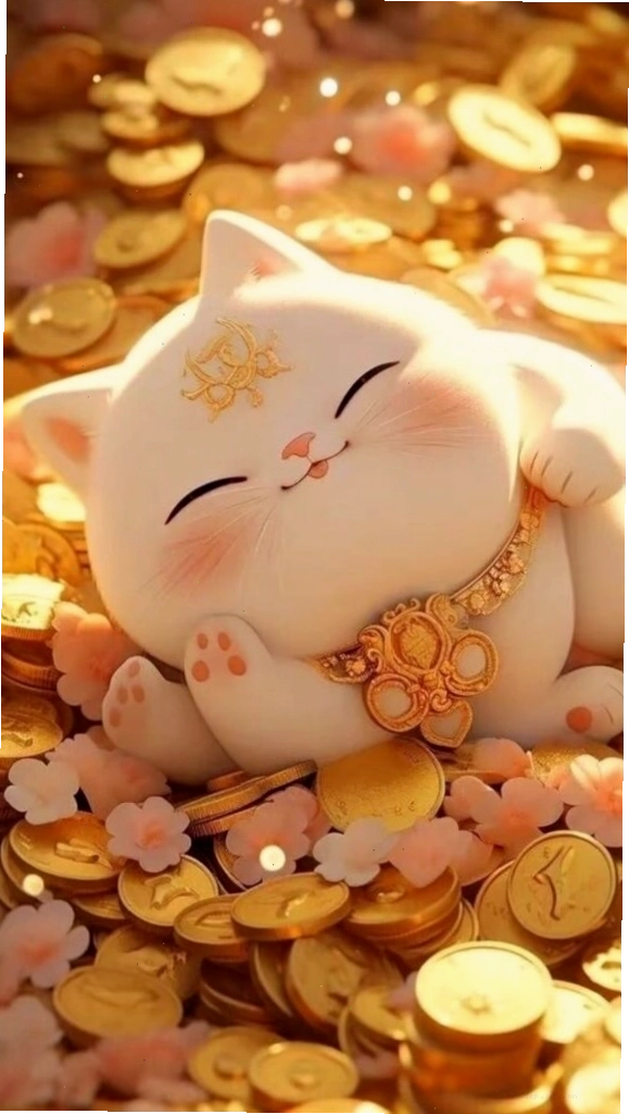 Hình nền mèo thần tài trắng tinh khôi tượng trưng bình an cho điện thoại
