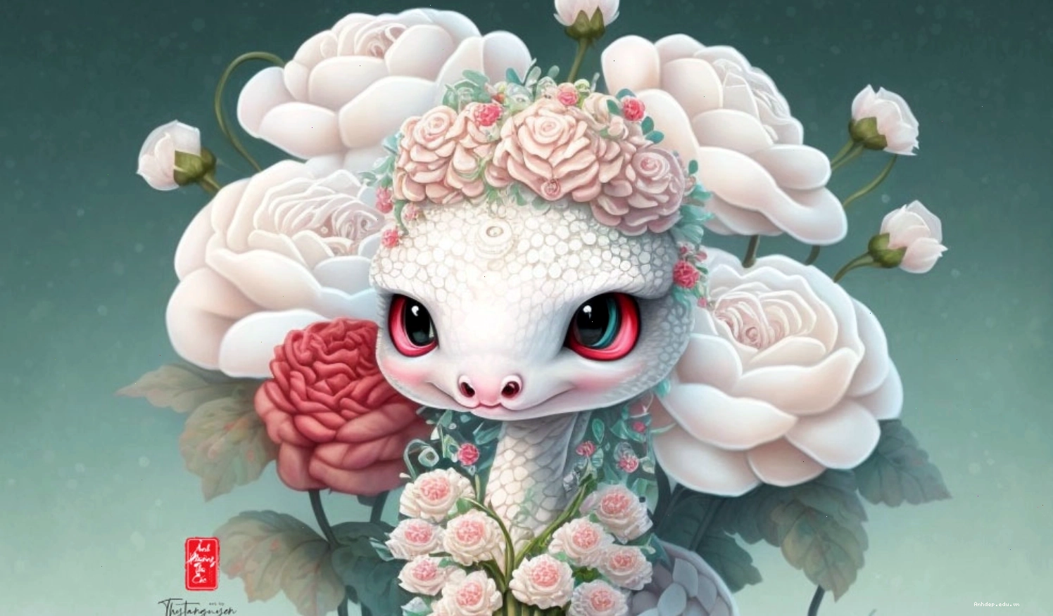 Hình nền rắn chibi với đôi mắt to tròn đáng yêu