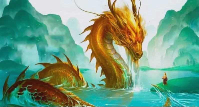 Hình nền rồng vàng với thiết kế tối giản hiện đại