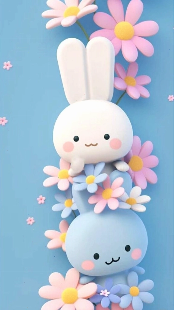 Hình nền xanh dương với chú thỏ trắng dễ thương