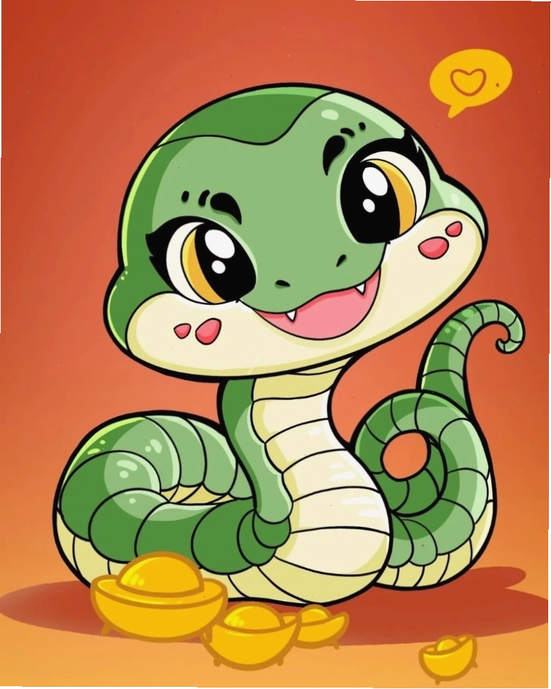 Hình rắn chibi đang nằm thư giãn trên tảng đá