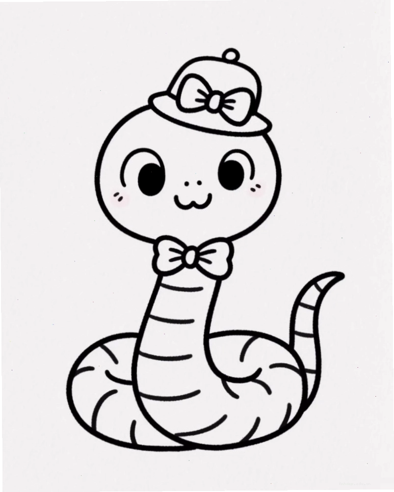 Hình rắn chibi màu tím đáng yêu bên cạnh bông hoa nhỏ