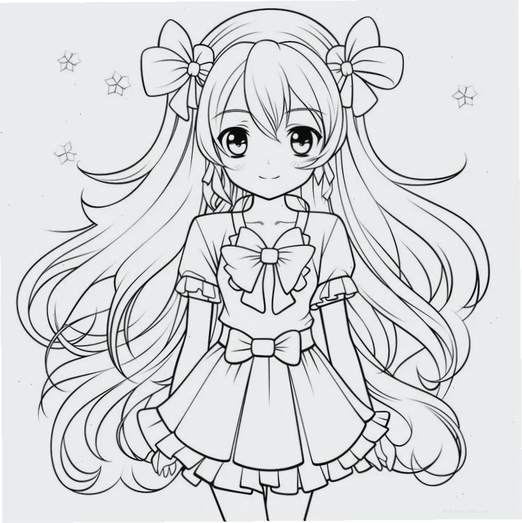 Hình tô màu công chúa anime cute với biểu cảm ngộ nghĩnh