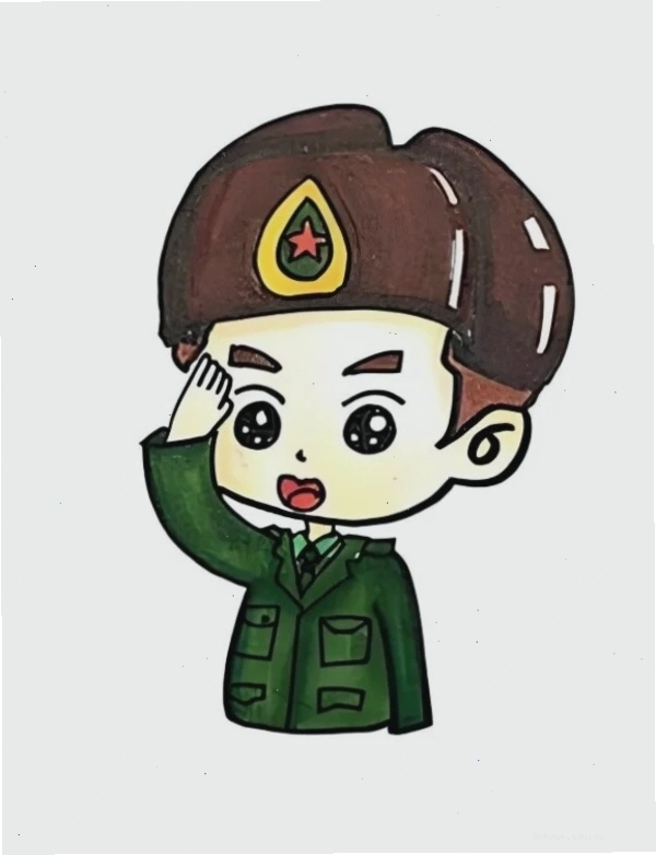 Hình vẽ bộ đội chibi với phụ kiện đi kèm