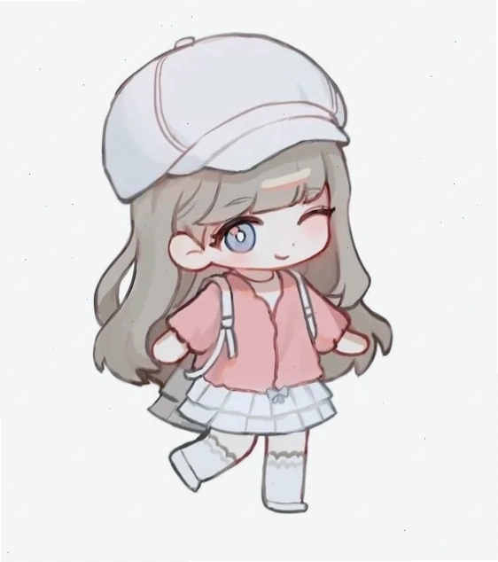 Hình vẽ Chibi nữ hoàn chỉnh với trang phục và phụ kiện dễ thương