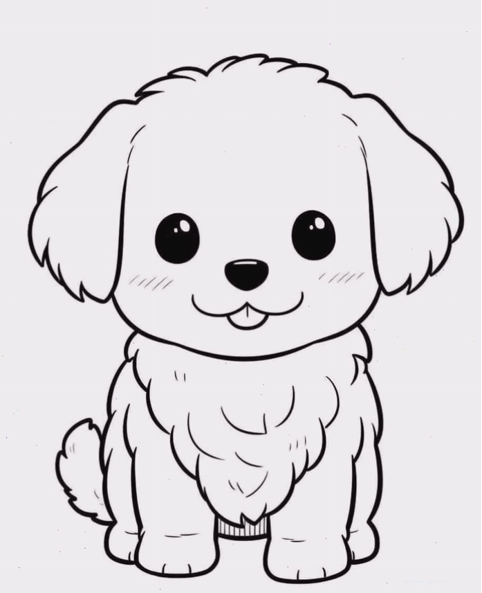 Hình vẽ chú chó chibi với tư thế chạy nhảy vui vẻ