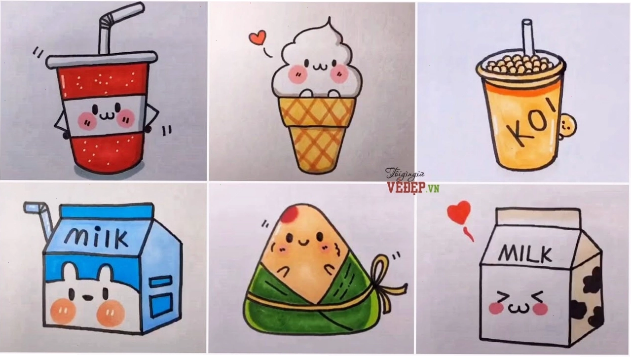 Hình vẽ dễ thương cute anime chibi một cô gái cầm bong bóng