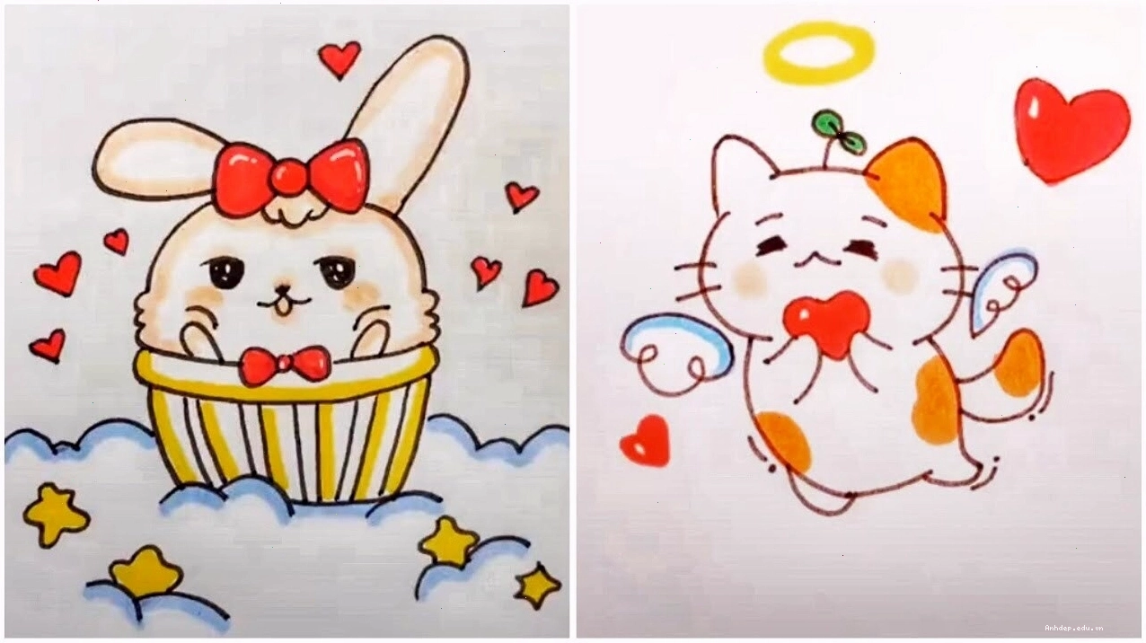 Hình vẽ dễ thương cute anime chibi một cô gái đang vui vẻ