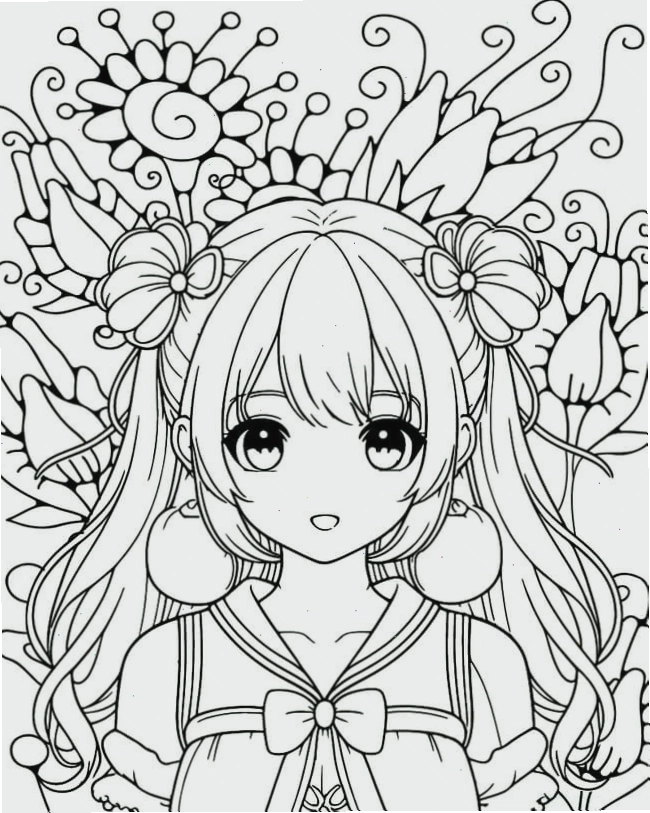 Hình vẽ tô màu công chúa anime đáng yêu, phù hợp với sở thích của bé gái