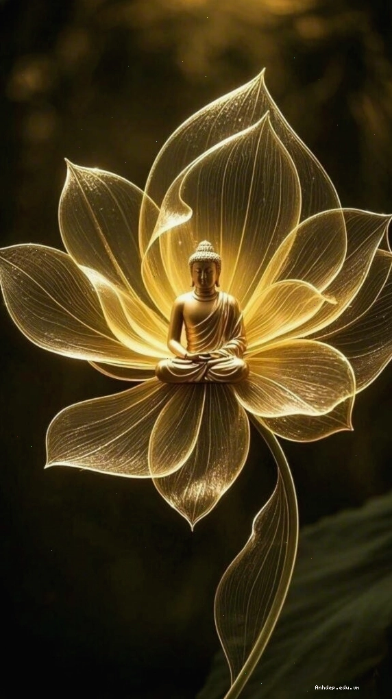 Hoa sen rạng ngời ánh sáng vàng trên nền đen