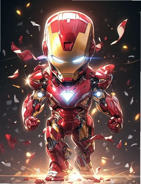 Iron Man Chibi trong tư thế chiến đấu đầy mạnh mẽ
