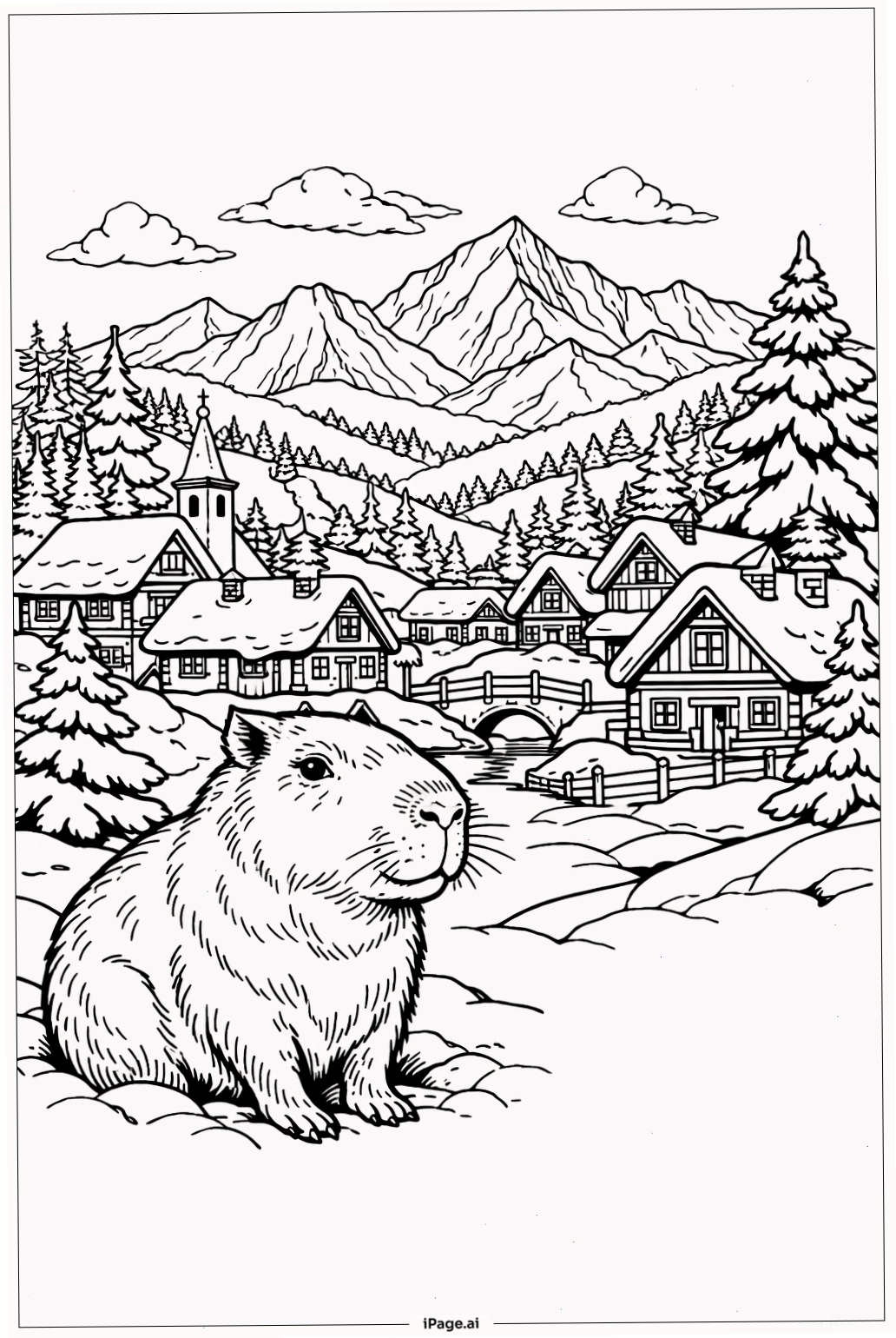 Làng mùa đông Capybara yên bình và tĩnh lặng