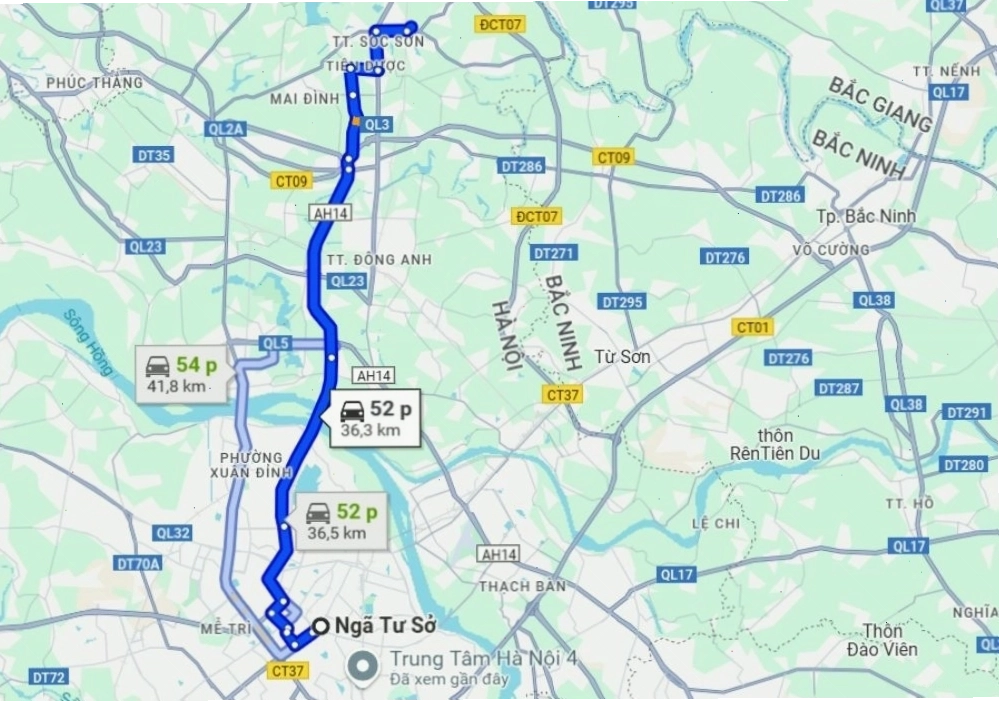 Lộ trình di chuyển bằng ô tô đến Núi Đôi Sóc Sơn