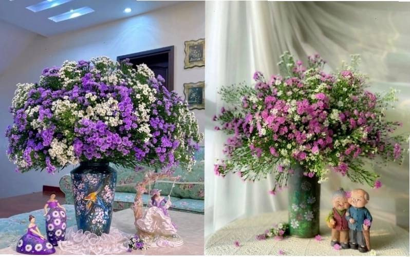 Mẫu cắm hoa thạch thảo đẹp với bình cổ cao