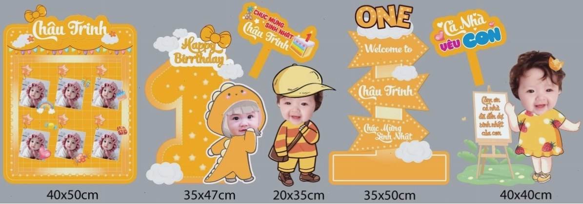 Mẫu thiết kế hashtag cầm tay với hình chibi sinh nhật bé gái