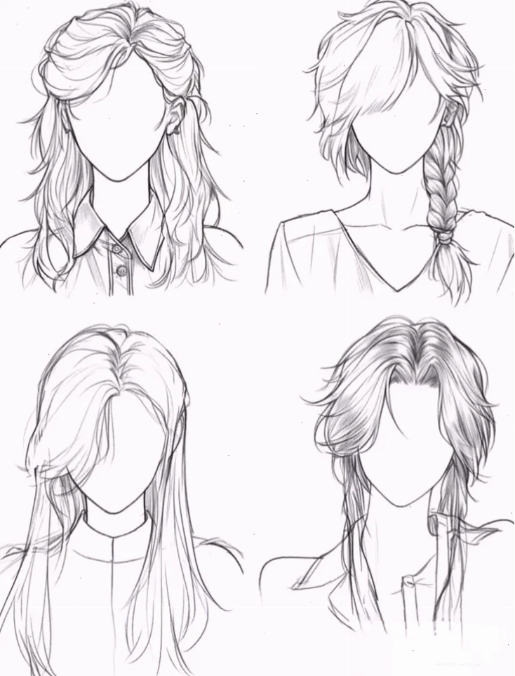Mẫu vẽ tóc anime nữ đẹp theo phong cách cổ trang