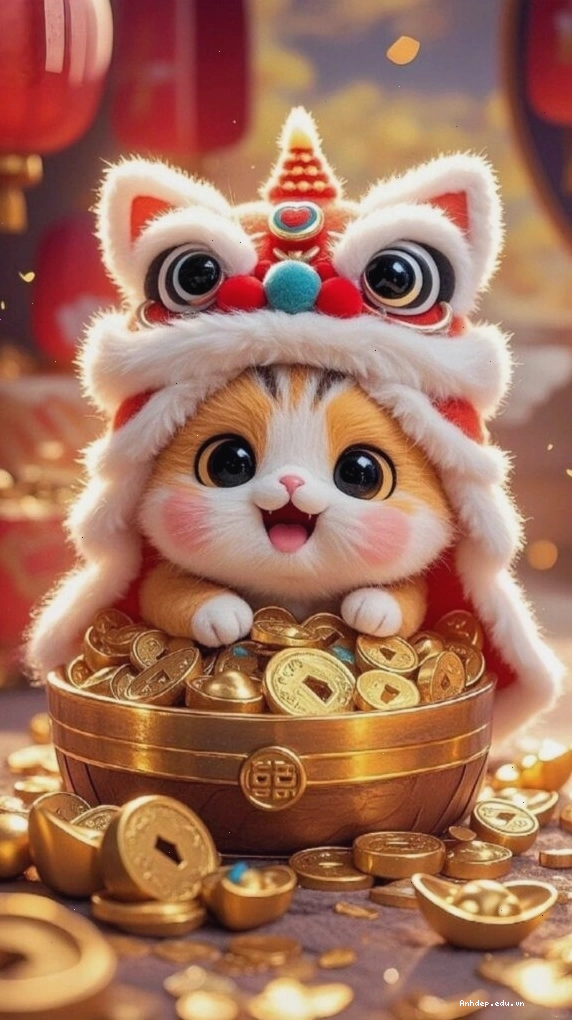 Mèo thần tài đội mũ lân mang lại khởi đầu thuận lợi trên màn hình máy tính