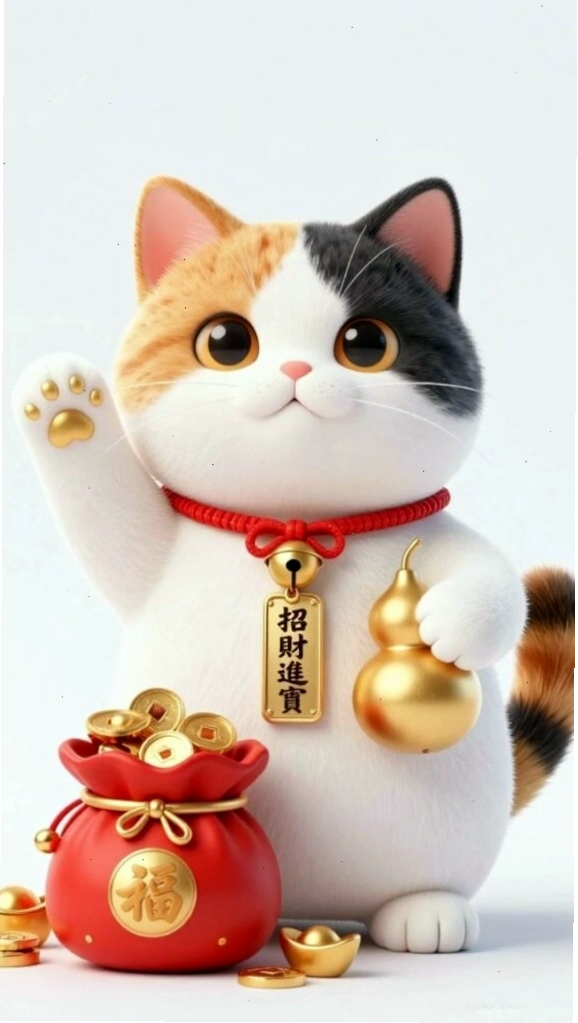 Mèo thần tài trắng vẫy tay chiêu lộc