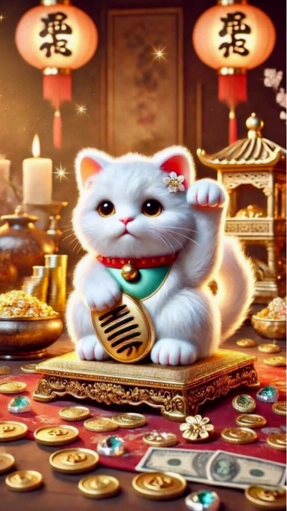 Mèo thần tài vẫy tay chiêu tài đón lộc đầu năm