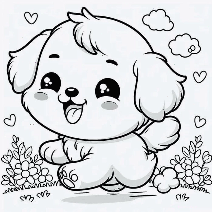 Một chú chó chibi dễ thương với các chi tiết vẽ đơn giản